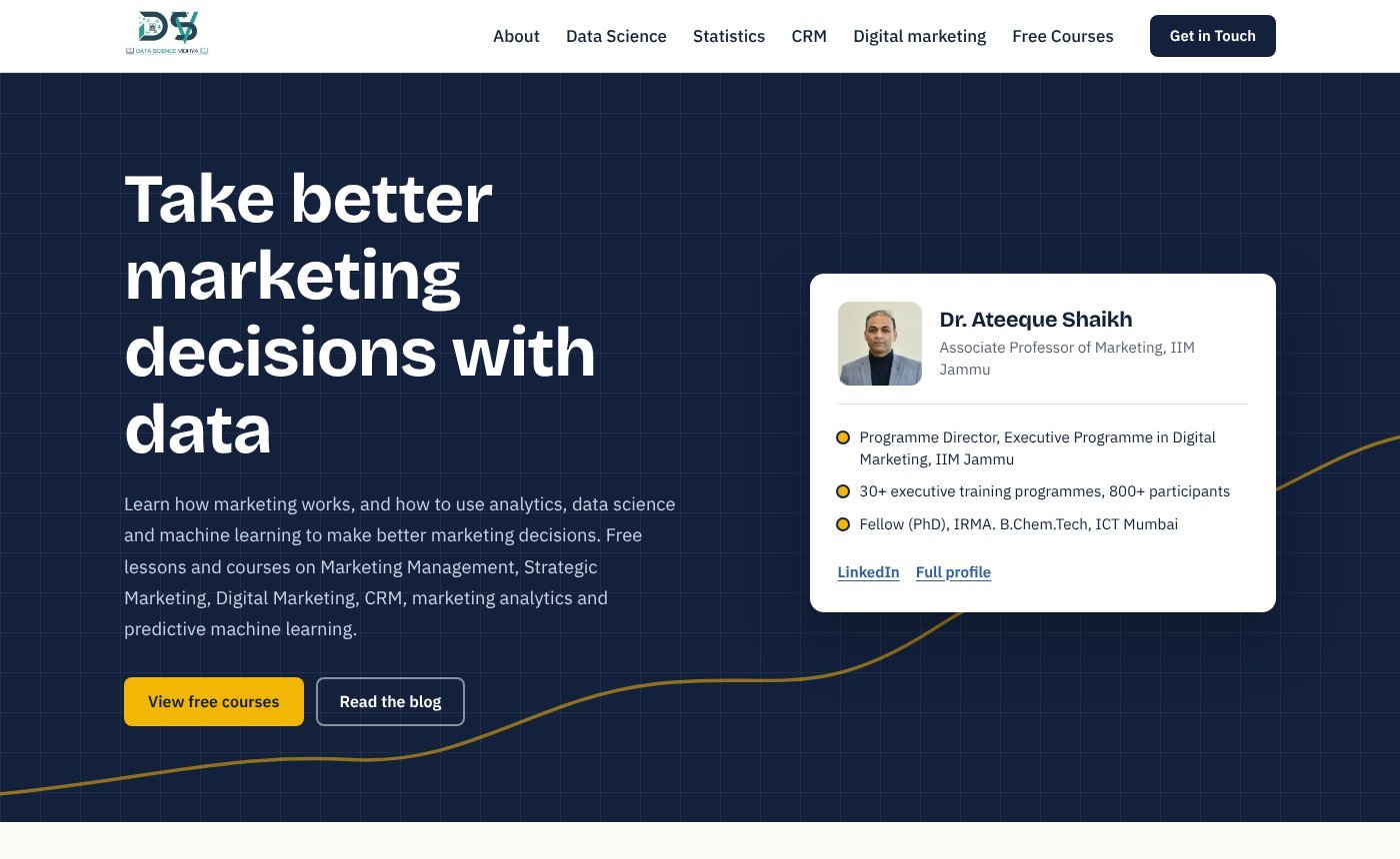 Home page of the Data Science Vidhya WordPress website